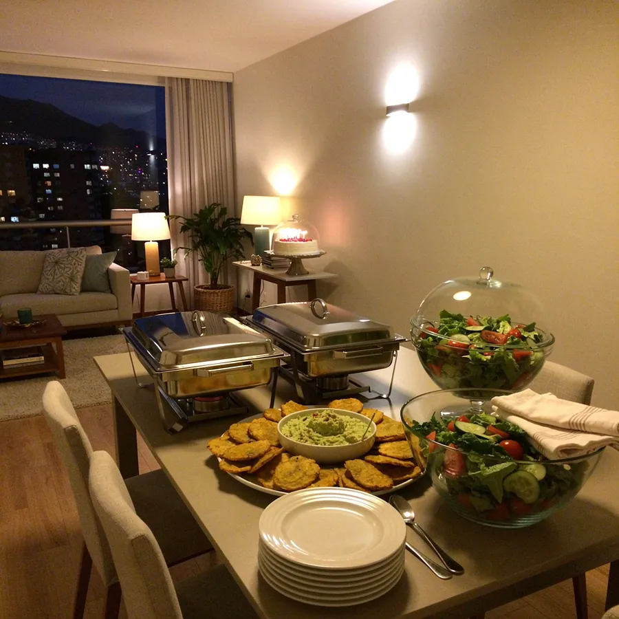 Apartment buffet ready for surprise birthday