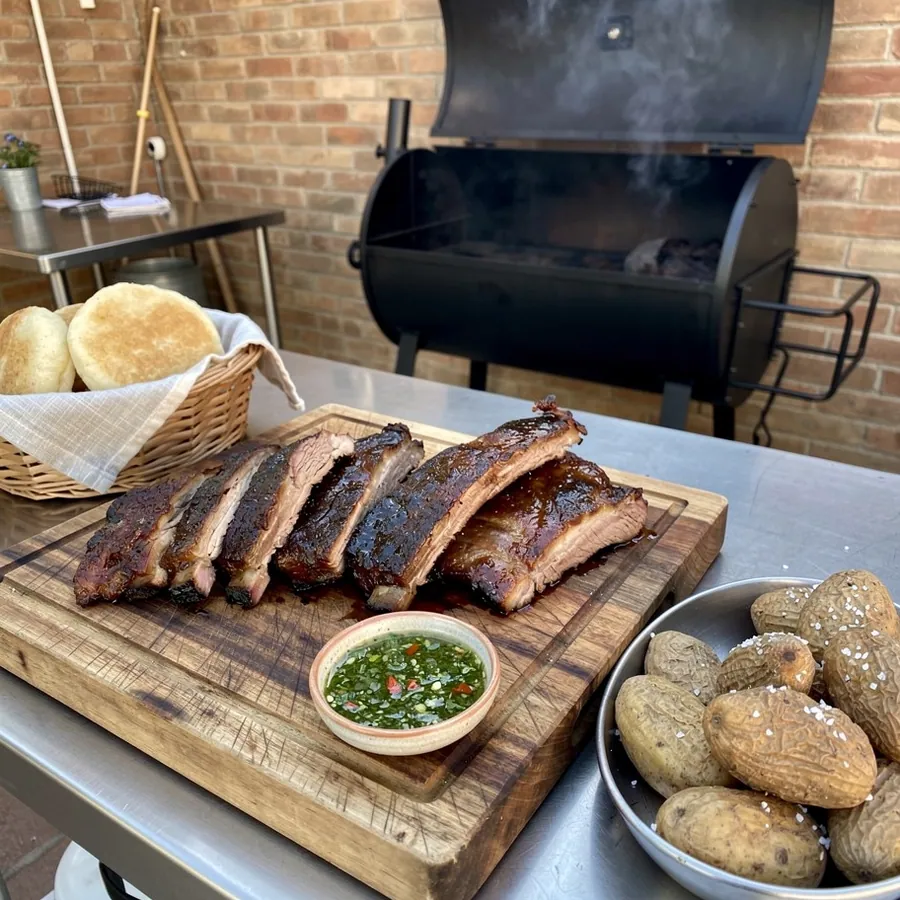 Asado al barril on wooden carving board Asado al barril on wooden carving board