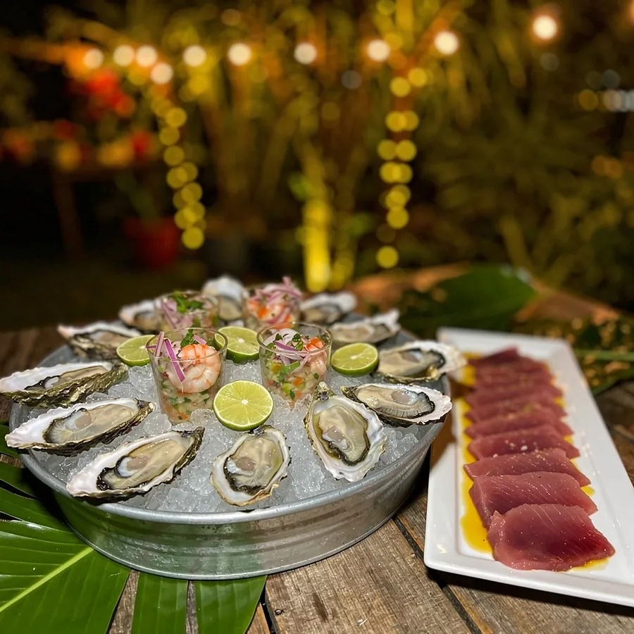 Ceviche and oyster raw bar display Ceviche and oyster raw bar display