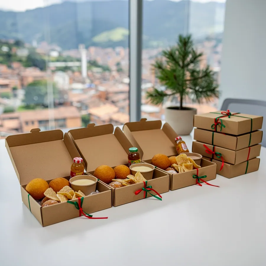 Christmas snack boxes with buñuelos for staff