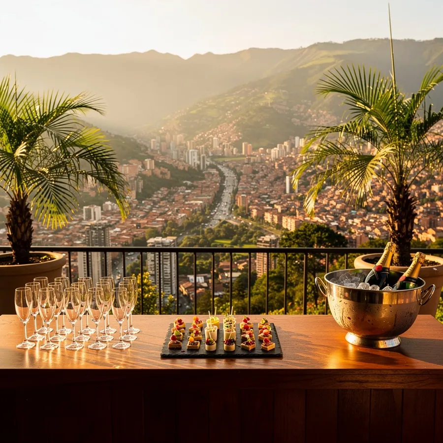 Cocktail hour bar on hillside terrace Cocktail hour bar on hillside terrace