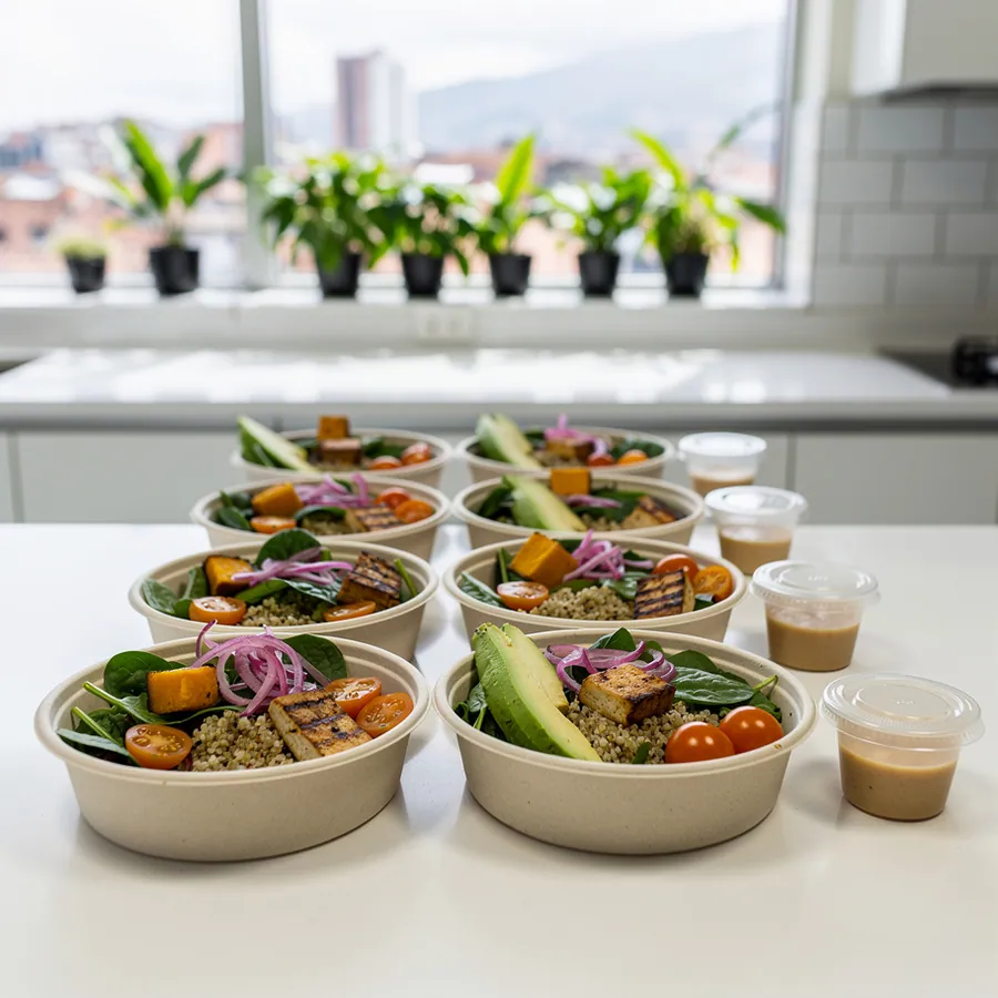 Composed grain bowls with avocado
