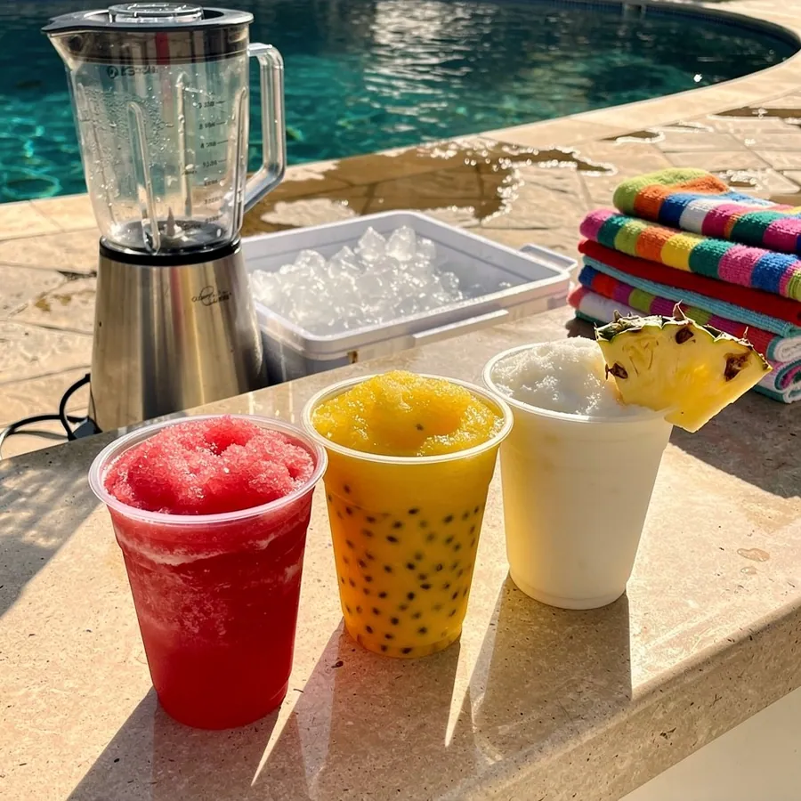 Frozen granizados in shatterproof pool cups