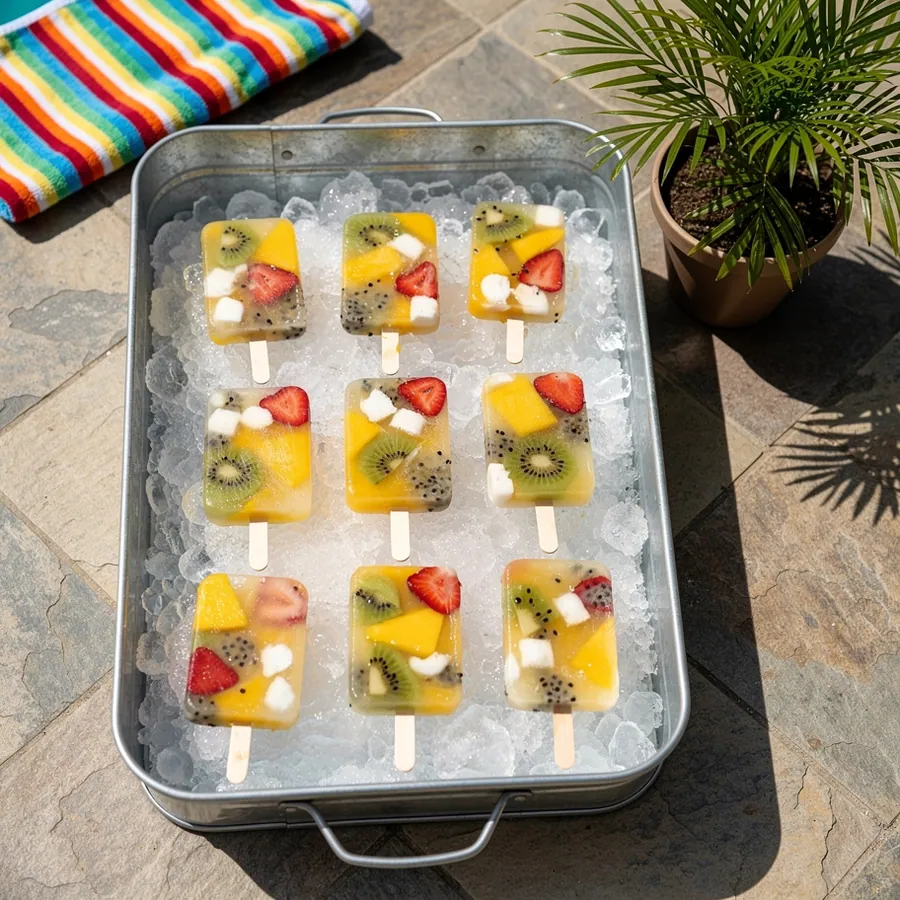 Fruit paletas resting on crushed ice Fruit paletas resting on crushed ice