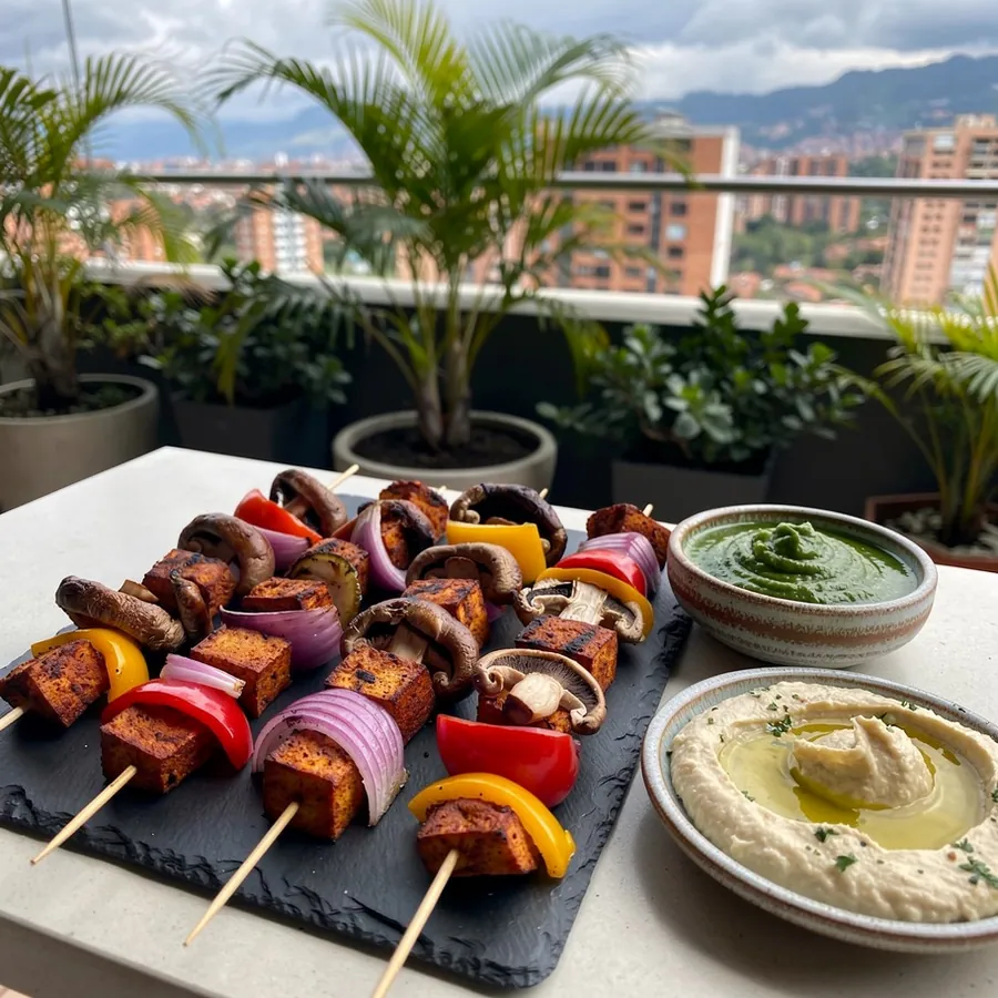Grilled tofu and mushroom vegan skewers
