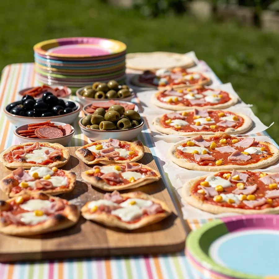 Mini make-your-own pizzas for birthday party