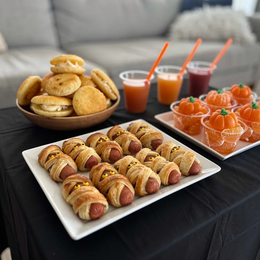 Mummy hot dogs for kids' Halloween party Mummy hot dogs for kids' Halloween party