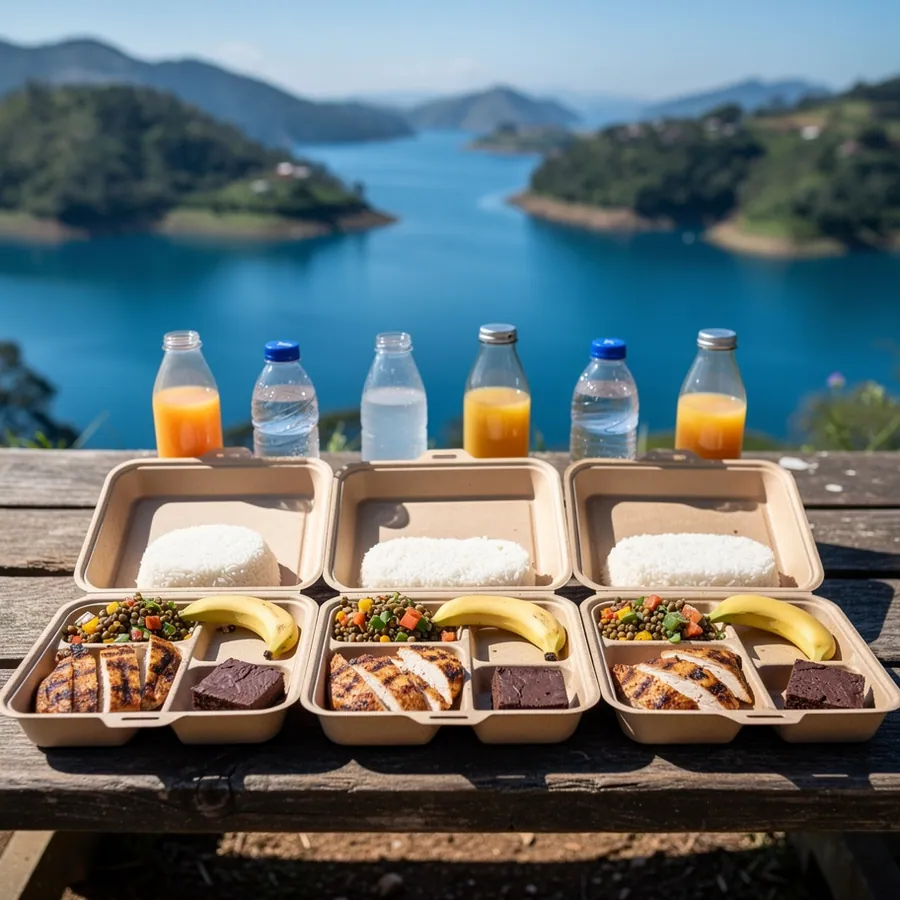 Packed tour lunch boxes at Guatapé viewpoint