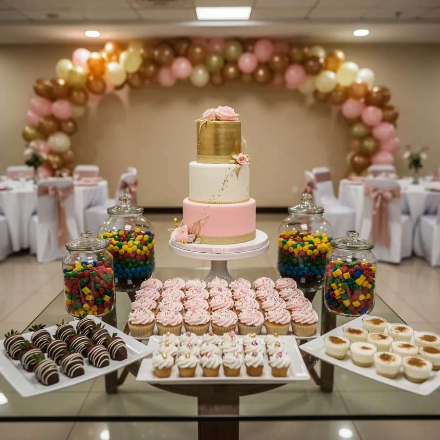 Quinceañera dessert table in Itagüí party hall