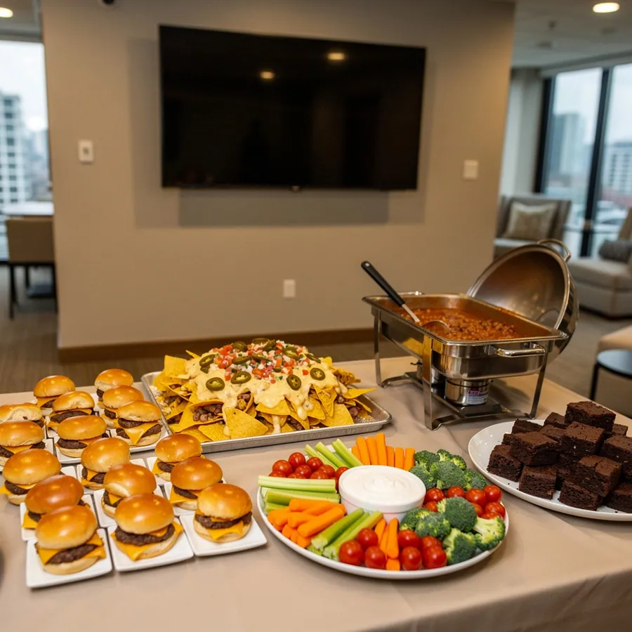 Super Bowl sliders and nachos buffet Super Bowl sliders and nachos buffet